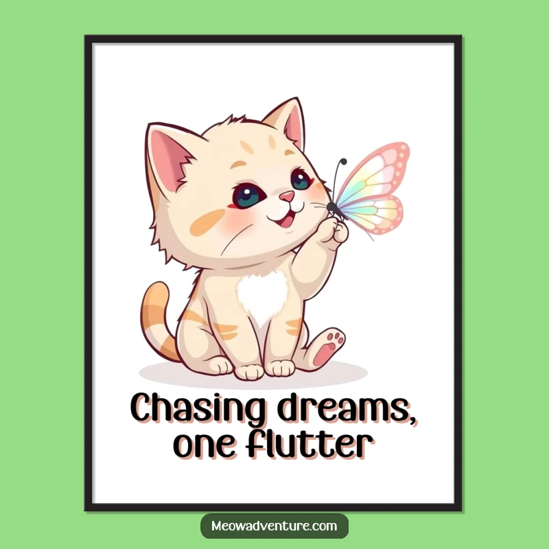 Free Printable Wall Art: Playful Cat Butterfly Chase - Funny Downloadable Art