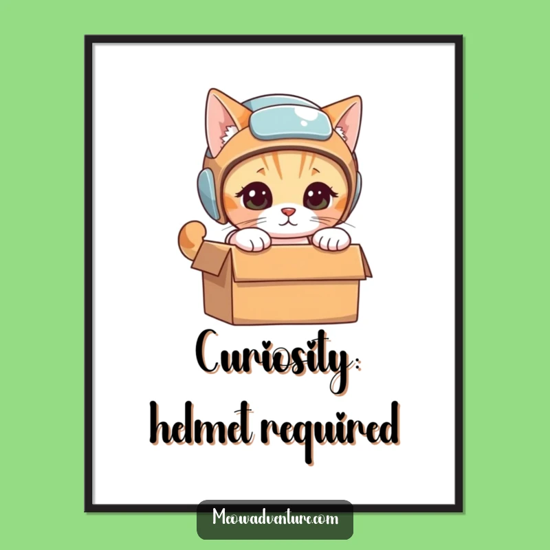 Funny Free Printable Wall Art: Adventurous Cat Helmet Explorer Downloadable Art