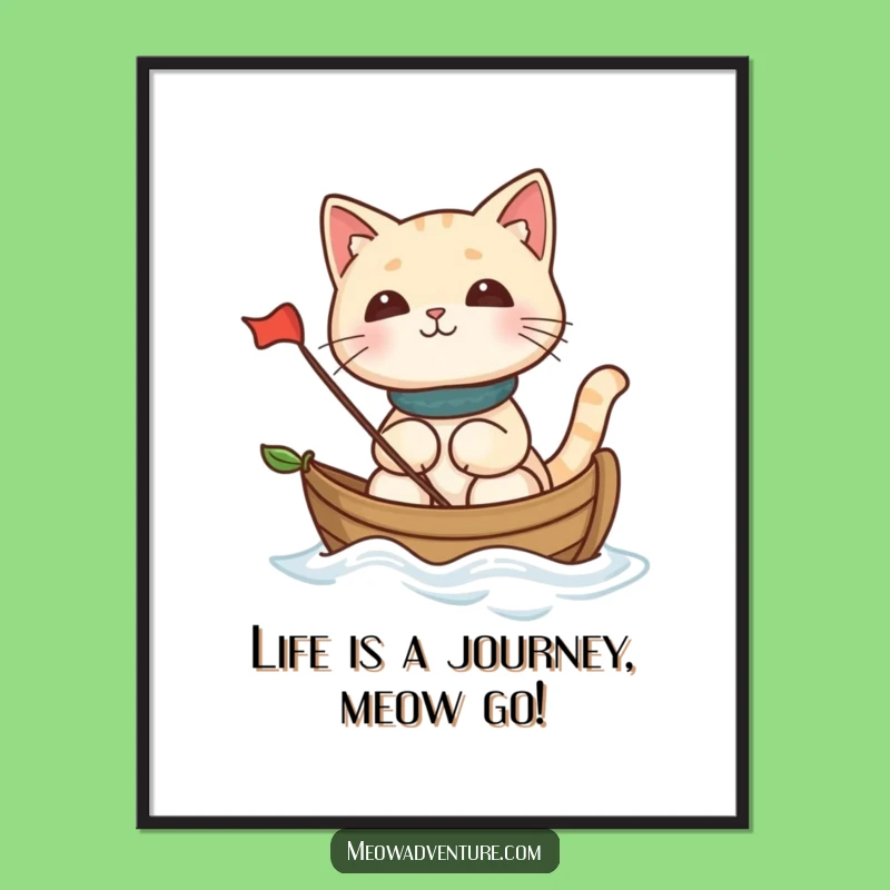 Funny Free Printable Wall Art: Voyaging Cat Sailing Leaf Boat DIY Decor