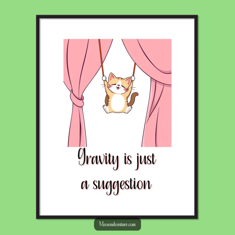 Free Printable Wall Art: Cat Curtain Swing - Daring Downloadable Decor