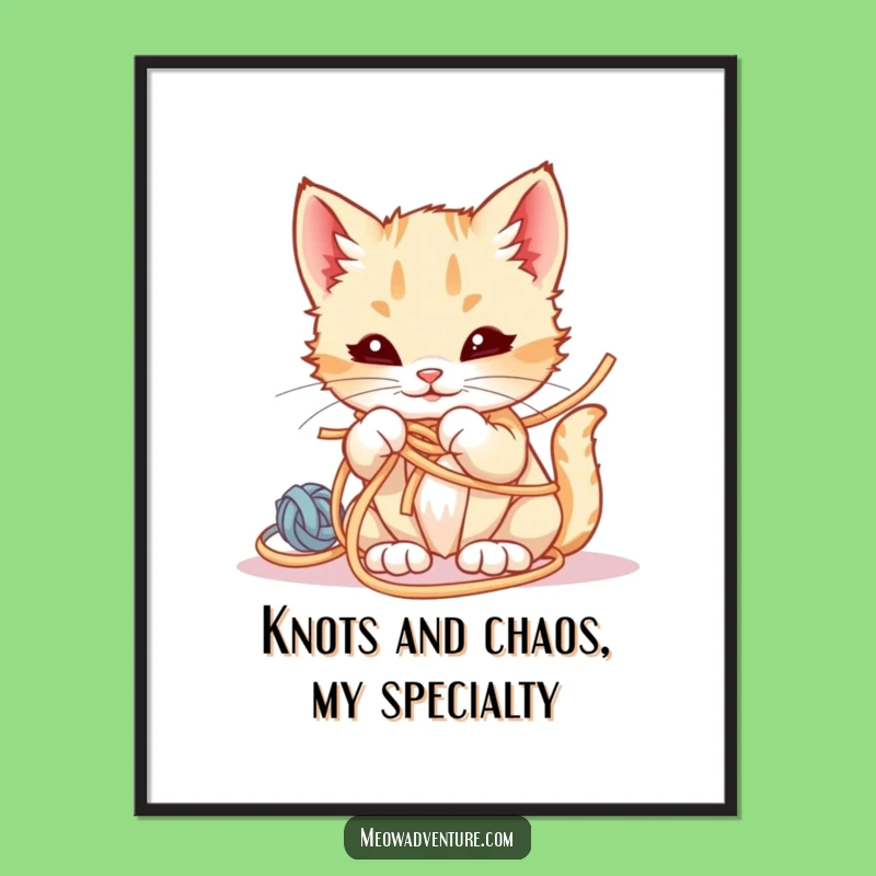 Funny Free Printable Wall Art: Mischievous Yarn Kitten for Playful, Quirky Decor