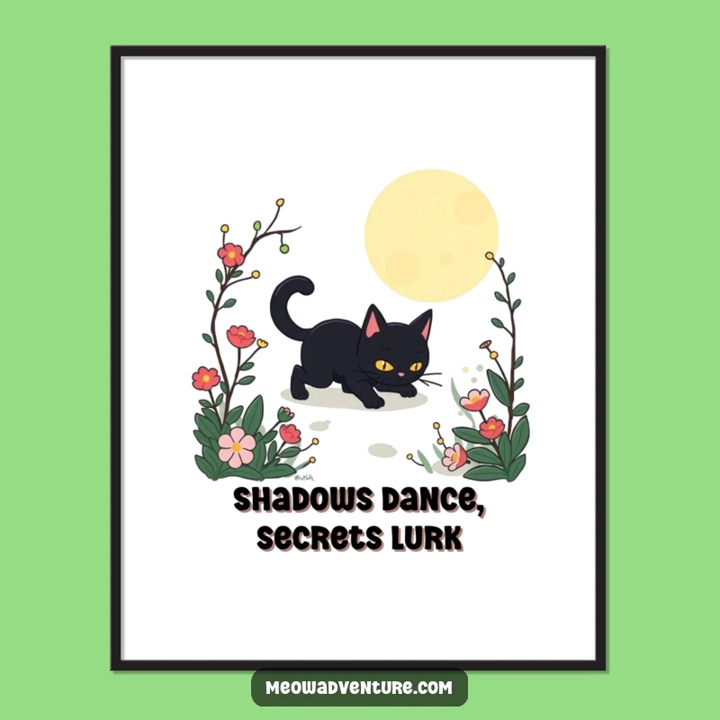 Free Printable Wall Art: Stealthy Cat Moonlit Garden Funny Downloadable Poster