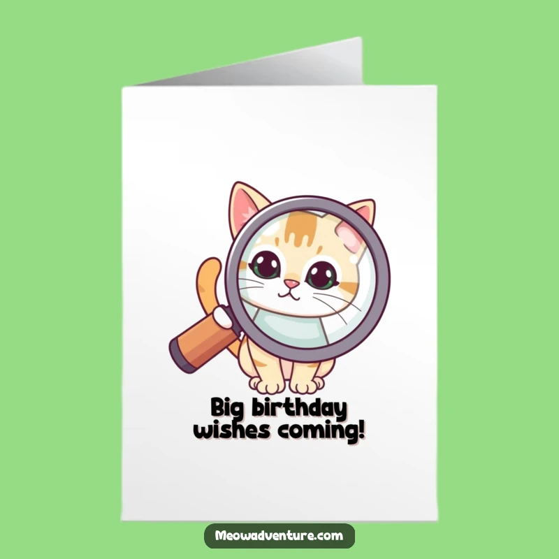 Free Printable Bday Card: Curious Cat Magnified - Funny Downloadable Gift for Him/Her