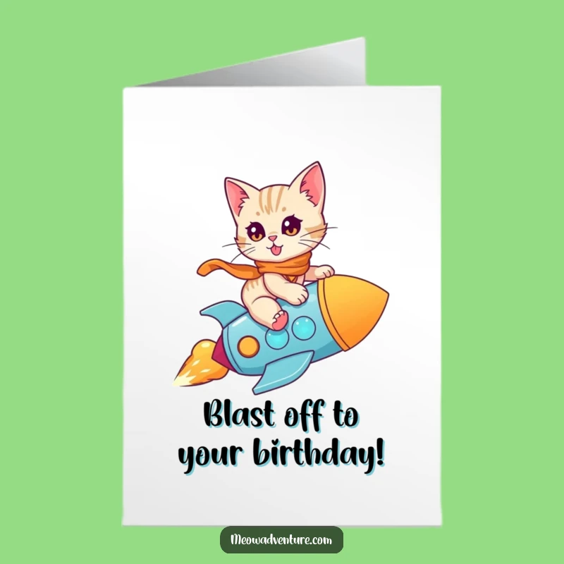 Free Printable Birthday Card: Kitten Rocket Ride Downloadable Greeting
