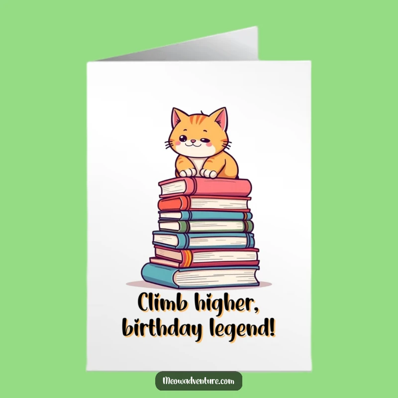 Free Printable Funny Birthday Card: Determined Book Climbing Cat DIY Gift