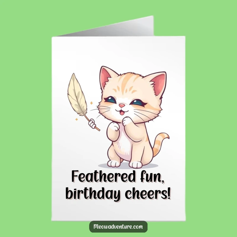 Free Printable Birthday Card: Mischievous Kitten Feather Fun, Funny Downloadable Gift