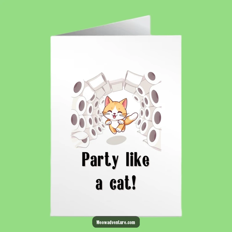 Free Printable Birthday Card: Cat Toilet Paper Chaos, Hilarious LOL Downloadable Gift for Fun Times