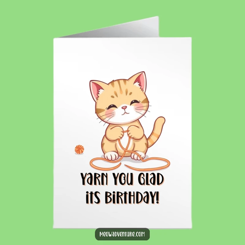 Free Printable Birthday Card: Clever Cat Yarn Maze Funny Downloadable Gift