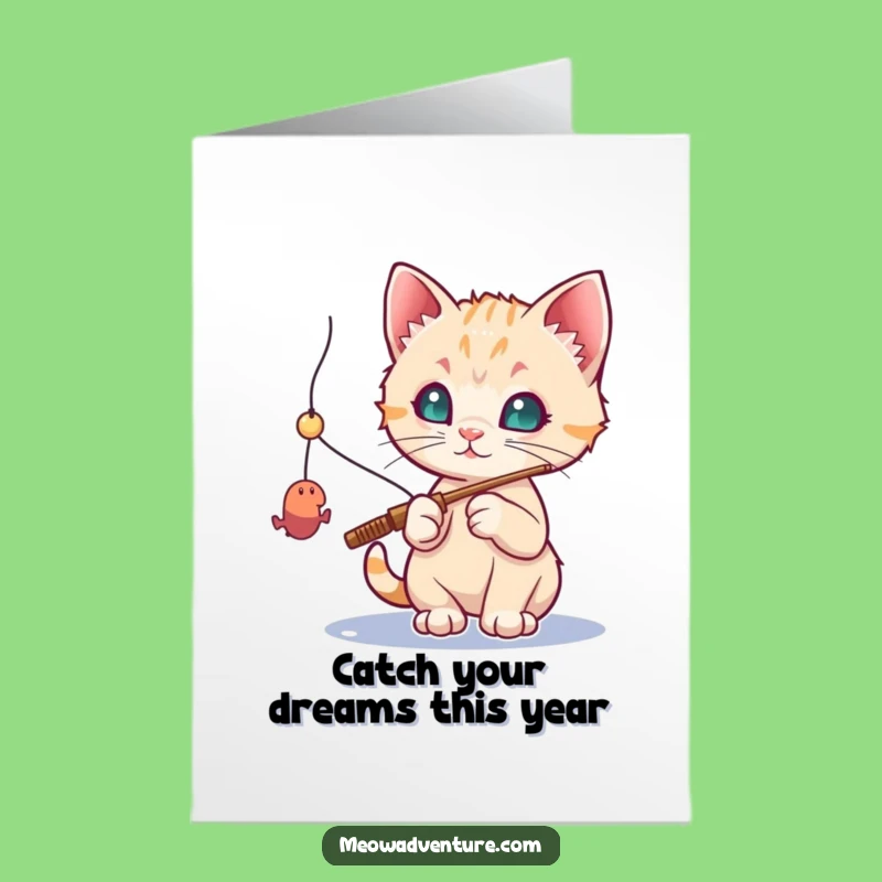 Free Printable Birthday Card: Kitten Fishing Funny Downloadable Gift