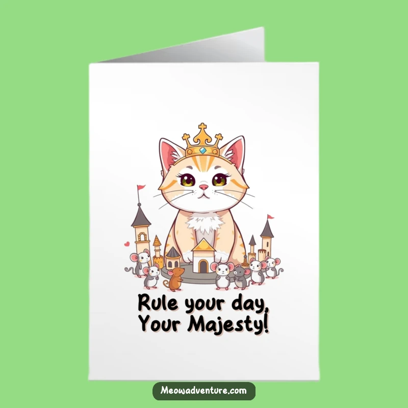 Free Printable Funny Birthday Card: Regal Cat Kingdom - Downloadable Humorous Ruler