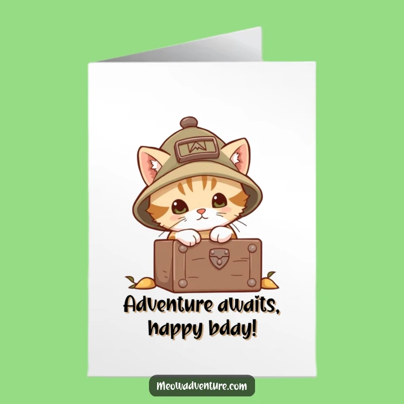 Free Printable Kitten Birthday Card: Explorer's Treasure, Funny Downloadable Gift