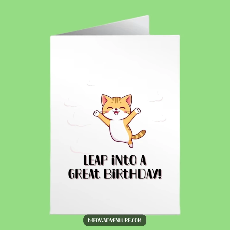 Free Printable Birthday Card: Cloud Cat Leap, LOL Downloadable Gift for a Dreamy Celebration