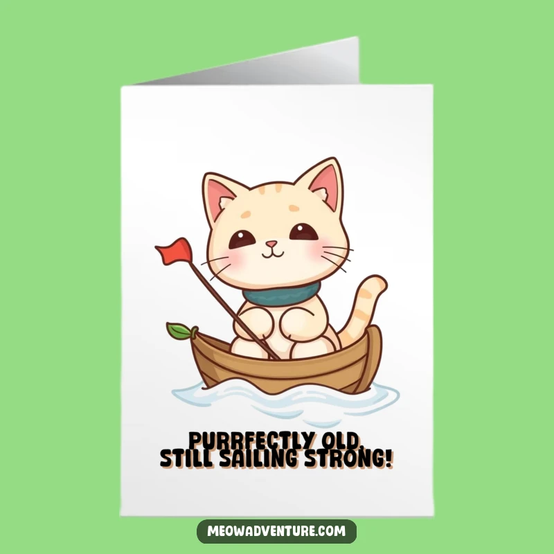 Free Printable Birthday Card: Funny Voyaging Cat Sailing Leaf Boat DIY Gift