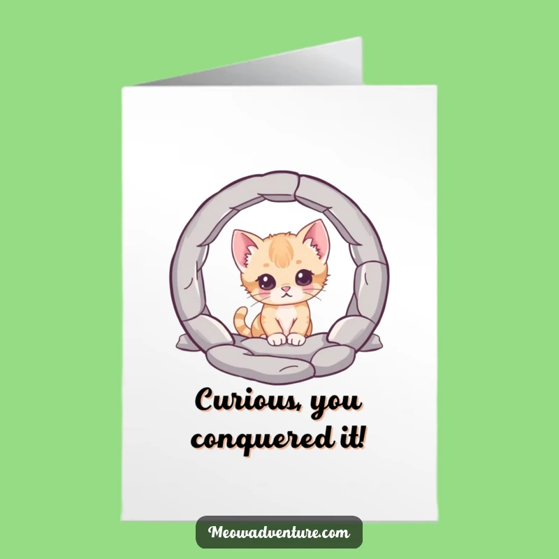 Free Printable Curious Kitten Congratulations Card: Mysterious Portal Downloadable Success
