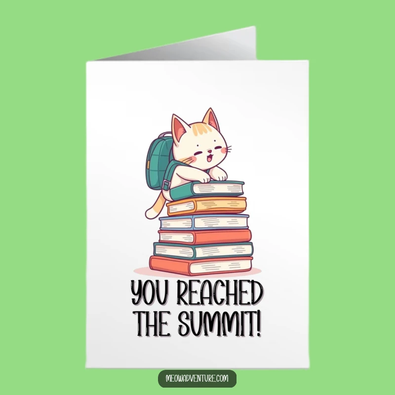 Free Printable Congrats Card: Book Climbing Cat Funny Downloadable
