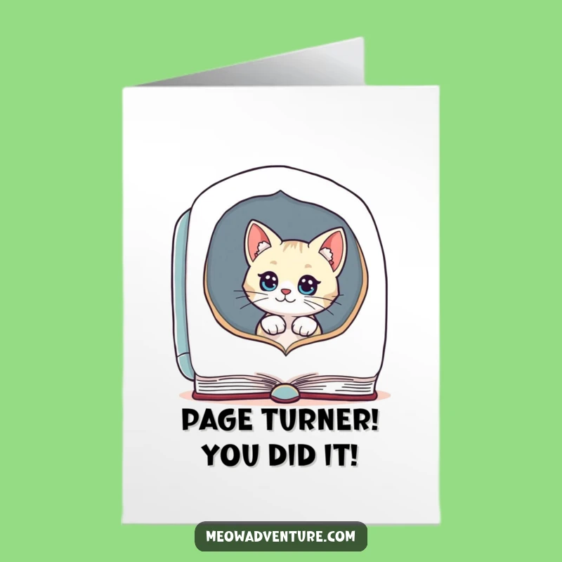 Free Printable Congrats Card: Curious Cat in Book - Funny Downloadable Gift