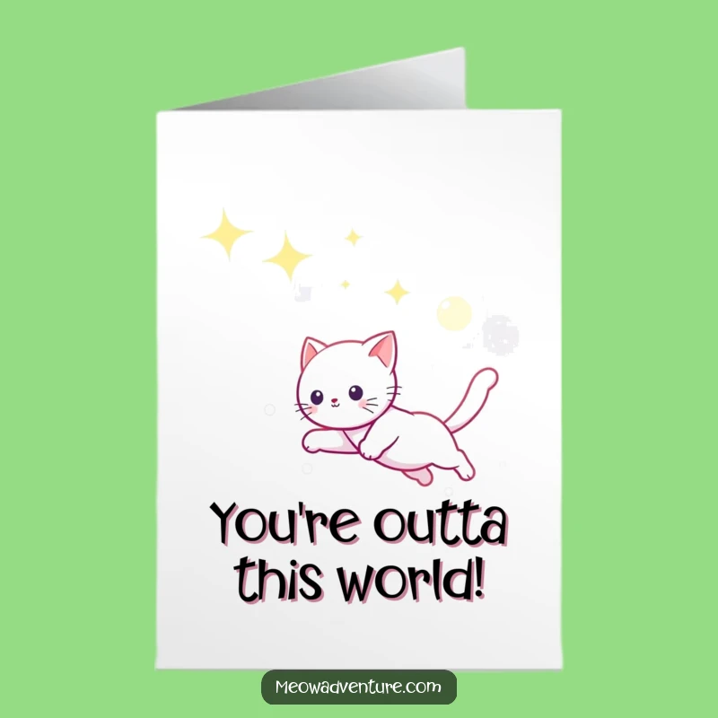 Free Printable Congrats Card: Leaping Kitty Achieves Goals - Funny Downloadable Gift