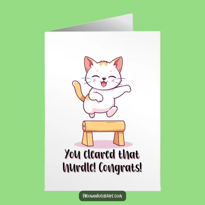 Free Printable Congrats Card: Playful Cat Leap, funny downloadable gift!