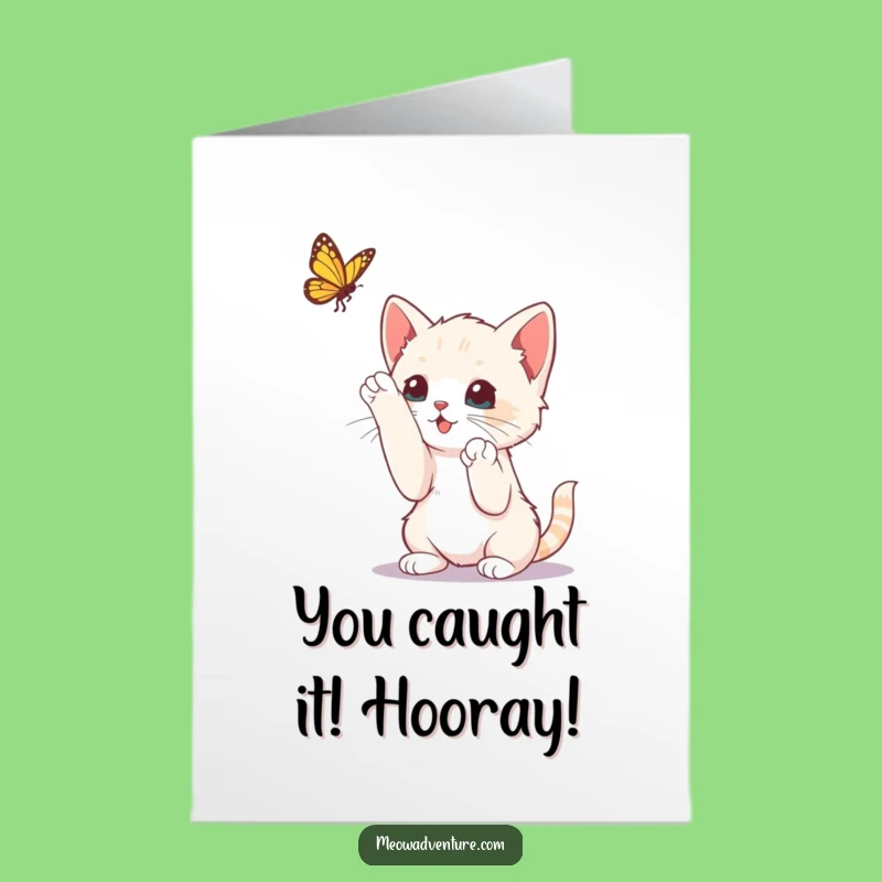 Joyful Kitten Butterfly Congrats Card - Free Printable Celebration Downloadable Gift!