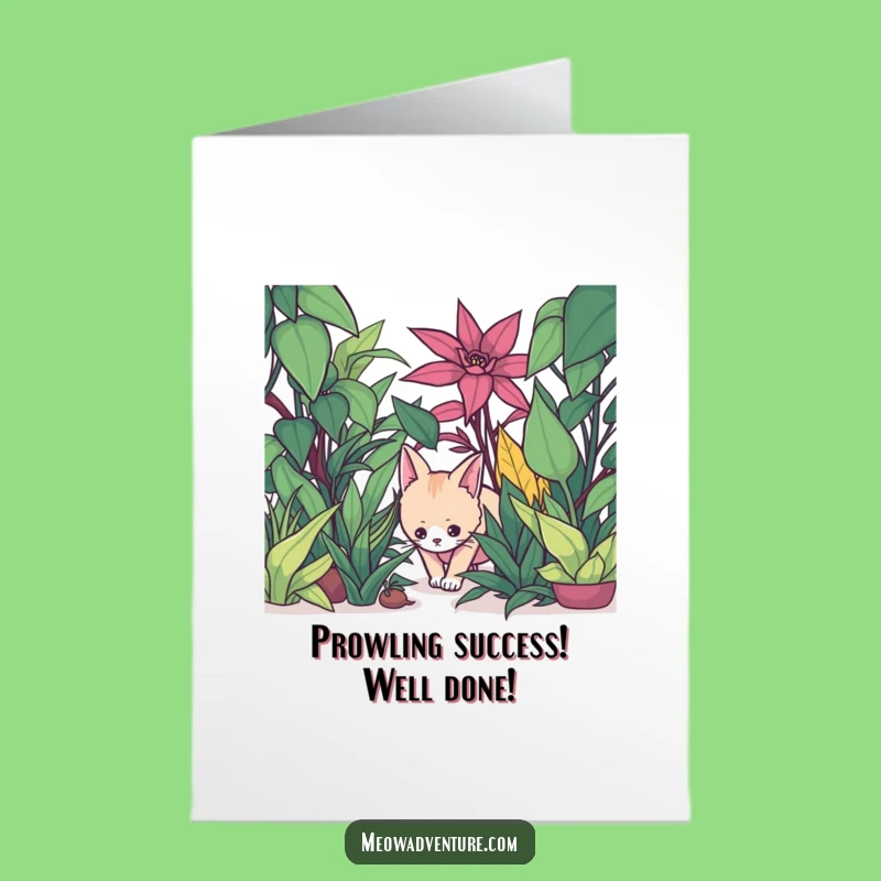 Free Printable Congrats Card: Stealthy Cat Plant Jungle - Funny Downloadable Gift