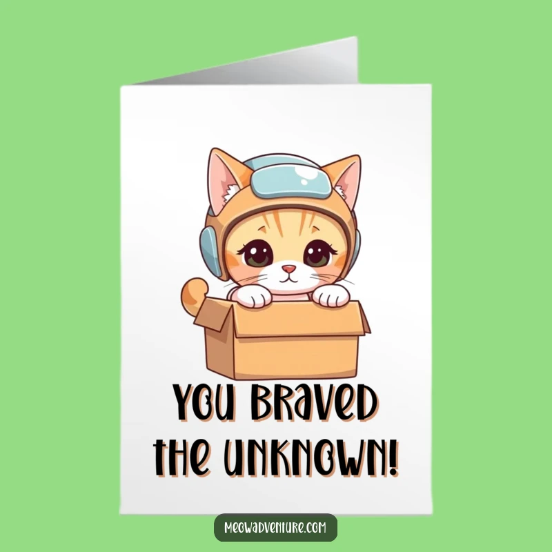 Free Printable Congrats Card: Cat Helmet Explorer Funny Downloadable Gift