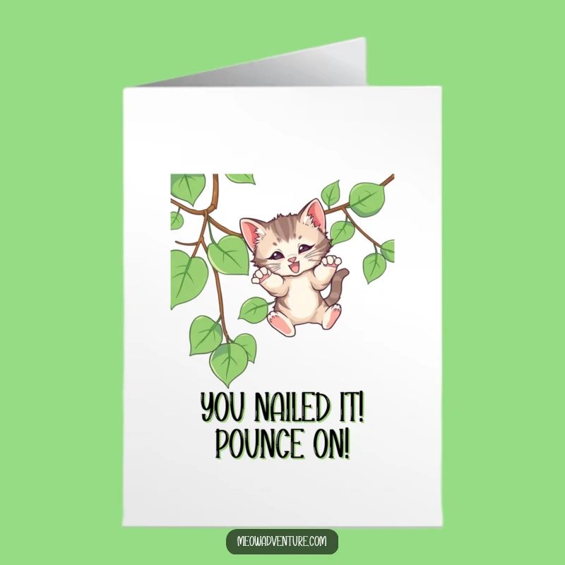 Free Printable Congrats Card: Kitten Pouncing Victoriously, Funny Congratulations Downloadable Gift Idea