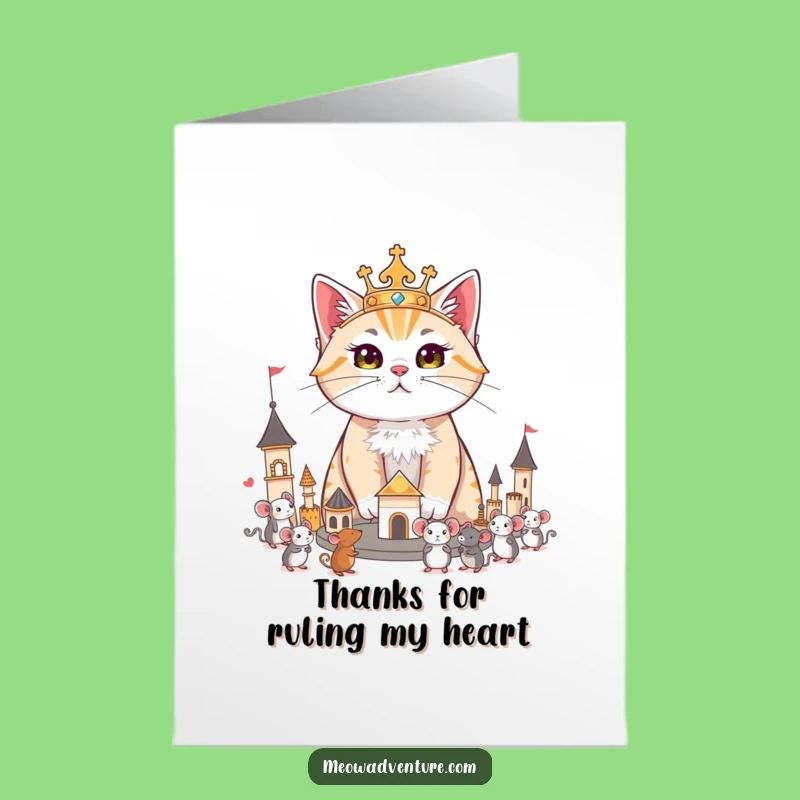 Free Printable Funny Thank You Card: Regal Cat Kingdom - Downloadable Grateful Reign