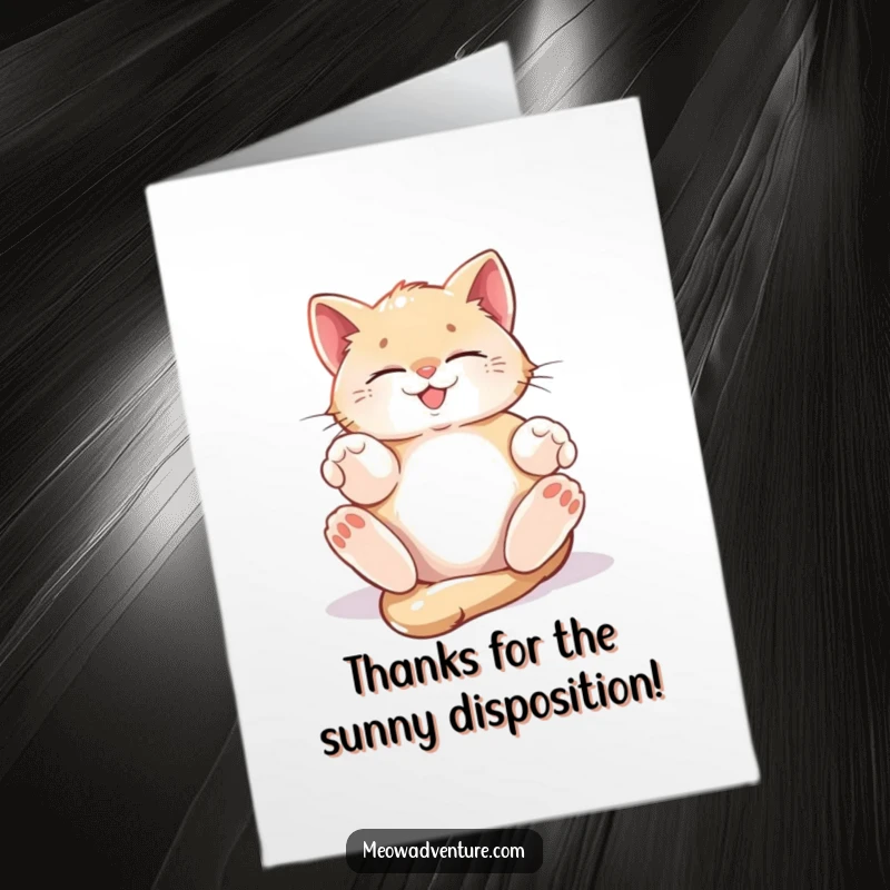 Funny Free Printable Thank You Card: A content kitten blissfully rolling within a bright, warm sunbeam.