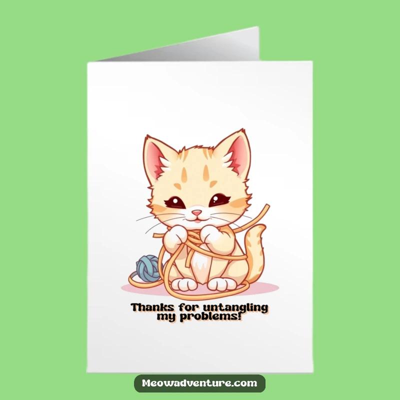 Free Printable Thank You Card: Mischievous Yarn Kitten for a Playfully Grateful Note