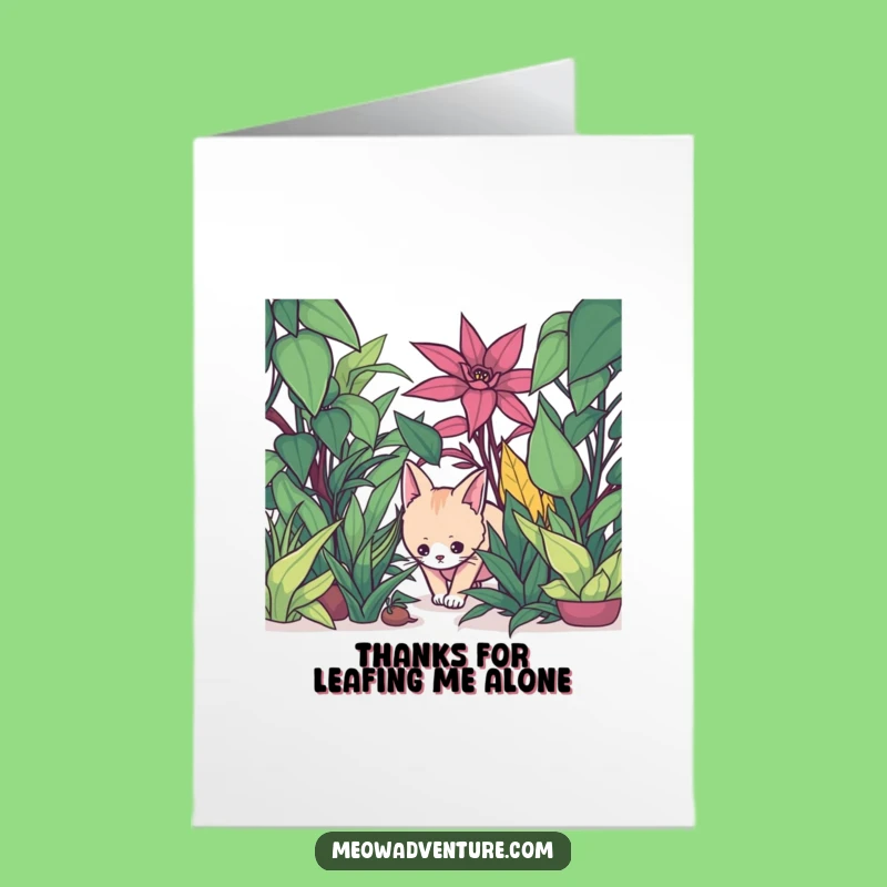 Free Printable Thank You Card: Stealthy Cat Plant Jungle - Funny Downloadable Gift