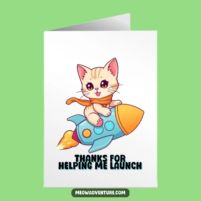 Free Printable Thanks Card: Kitten Rocket Gratitude Downloadable