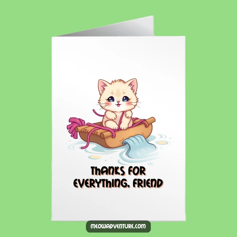 Free Printable Thank You Card: Kitten Yarn Raft Funny Gift