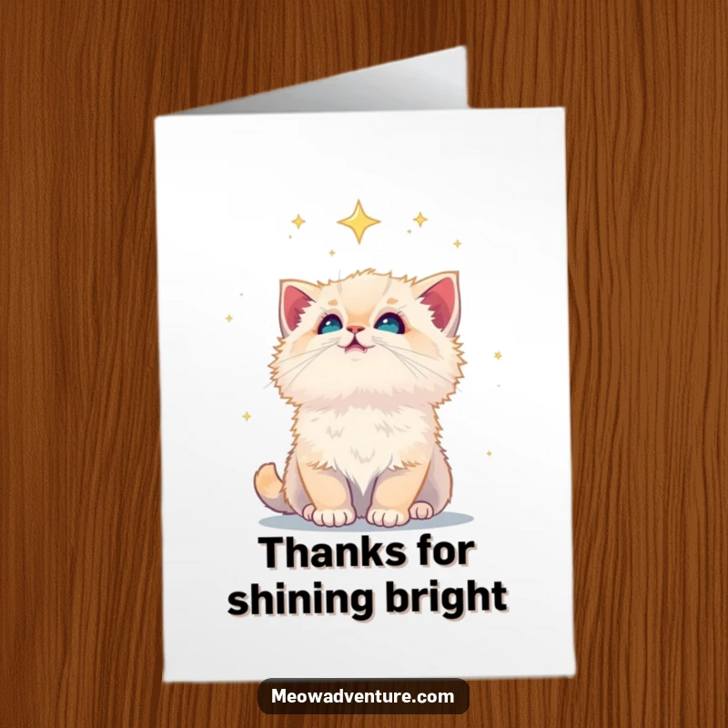 Free Printable Thank You Card: A small, fluffy kitten looks up at a celestial sky, conveying quiet, heartfelt appreciation.