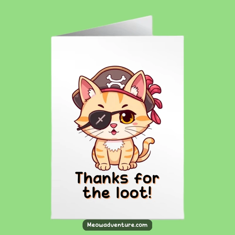 Free Printable Thank You Card: Adventurous Cat Pirate Funny Gift