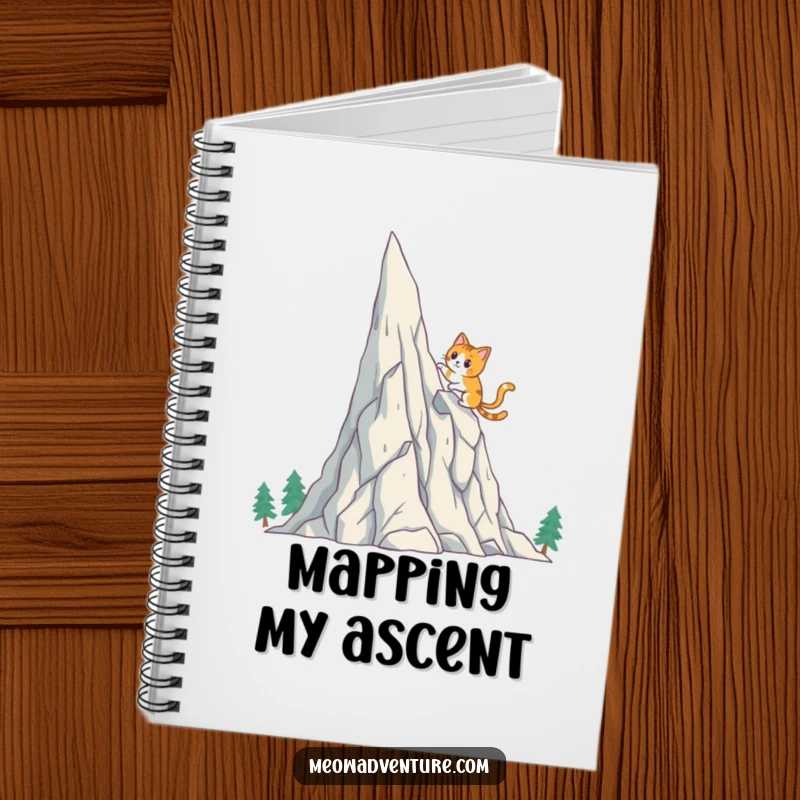 Funny Cat Notebook: A brave cat scales a crystal mountain, encouraging creative writing and humorous note-taking for adventurers.