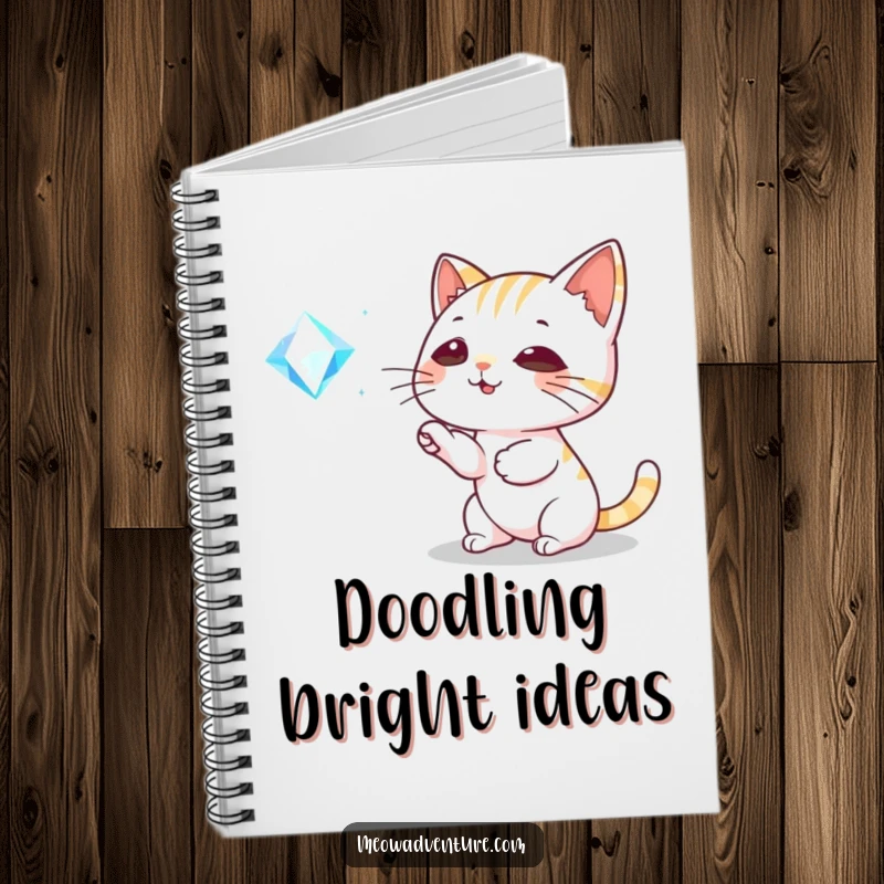 Funny Cat Notebook: A playful cat bats at a sparkling gem, encouraging creative writing and humorous note-taking with flair.