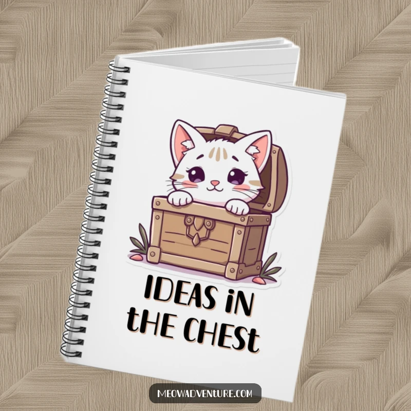 Funny Cat Notebook: A curious cat peeks from a treasure chest, encouraging creative writing and humorous note-taking.