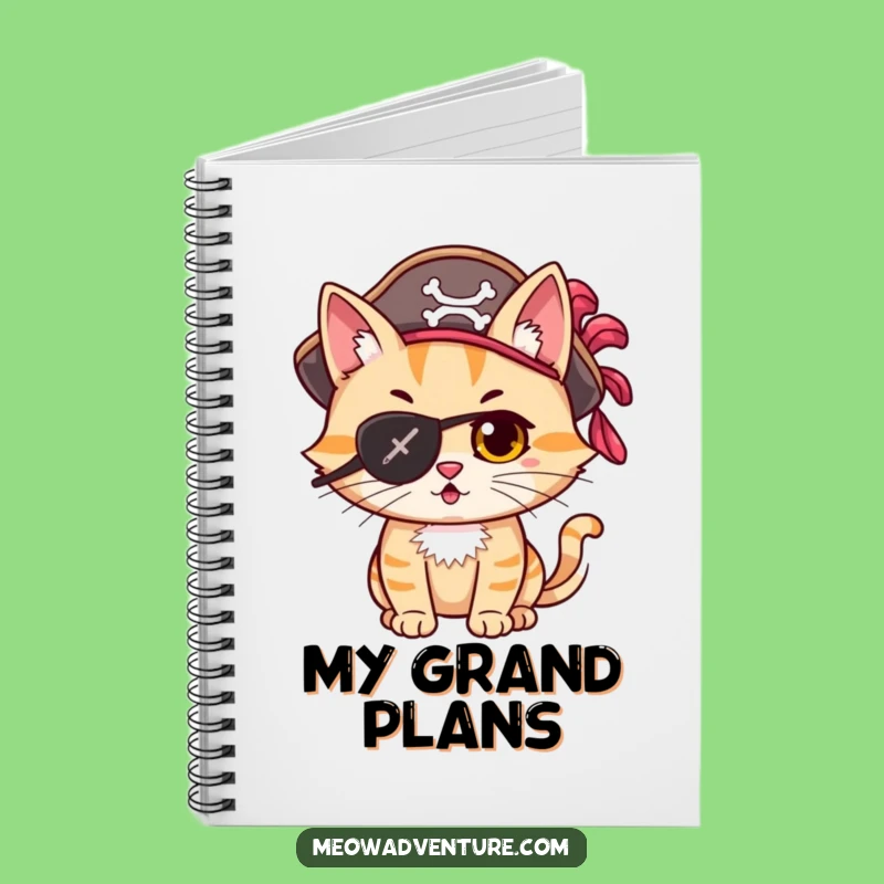 Funny Adventurous Cat Pirate Eye Patch Notebook Log Your Adventures Funny Gift
