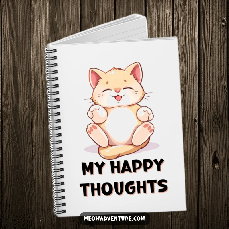 Funny Notebook cover depicting a kitten rolling in a sunbeam with eyes closed, embodying pure contentment and joy.