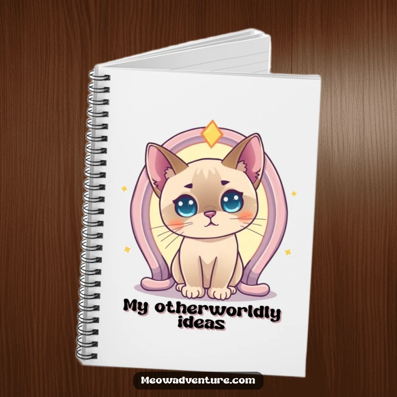 Funny Curious Siamese Cat Portal Notebook showing a Siamese cat looking into a glowing magical portal. Great for notes and creative thoughts.