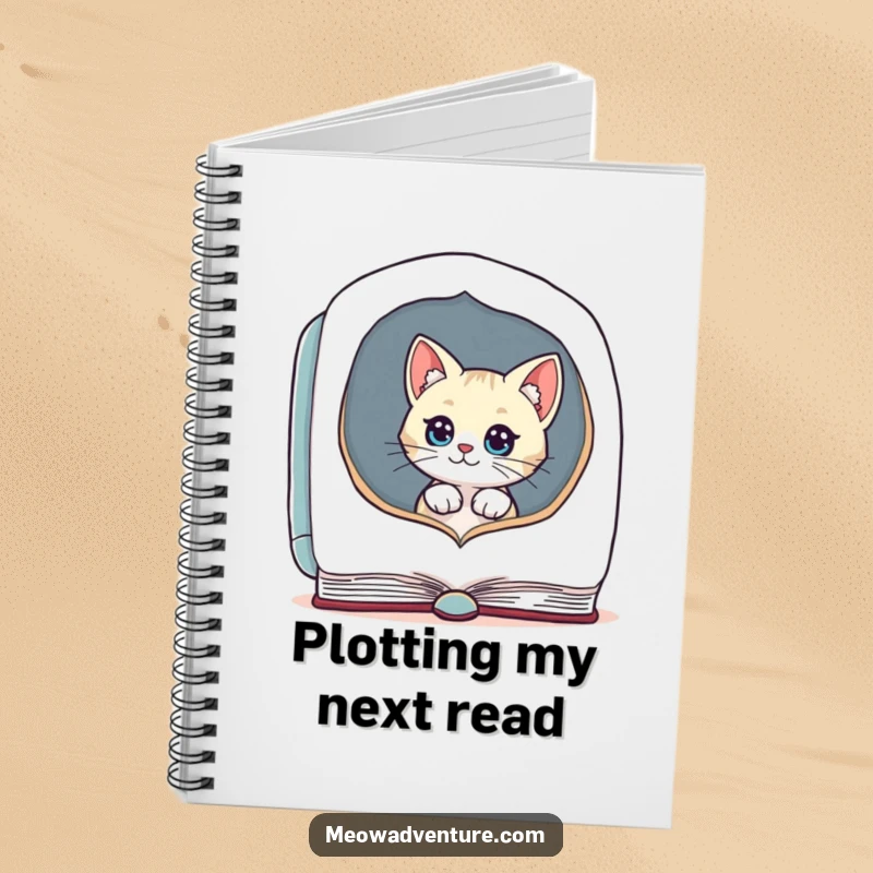 Funny notebook with a curious cat peeking from a large book, ideal for capturing ideas and notes.