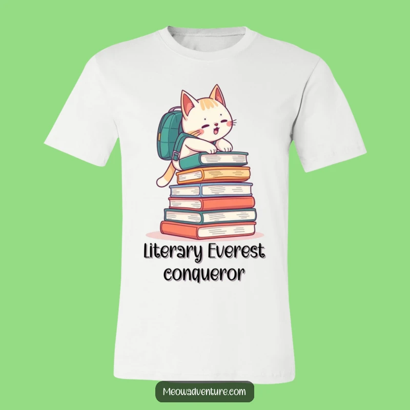 Funny Book Climbing Cat Backpack T-Shirt Adventure and Learning Funny Gift