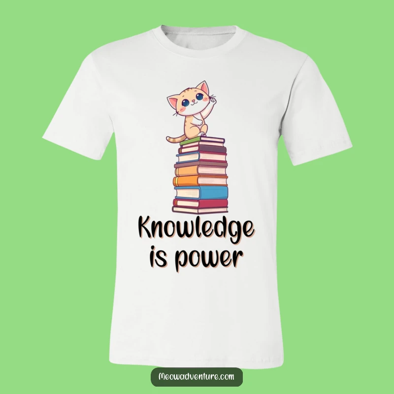 Funny Brave Cat Book Stack T-Shirt: Conquer Knowledge in Style