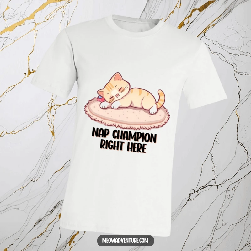 Funny cat stretch t-shirt, a lazy cat arching its back in a satisfying stretch after a peaceful nap, showcasing ultimate relaxation.