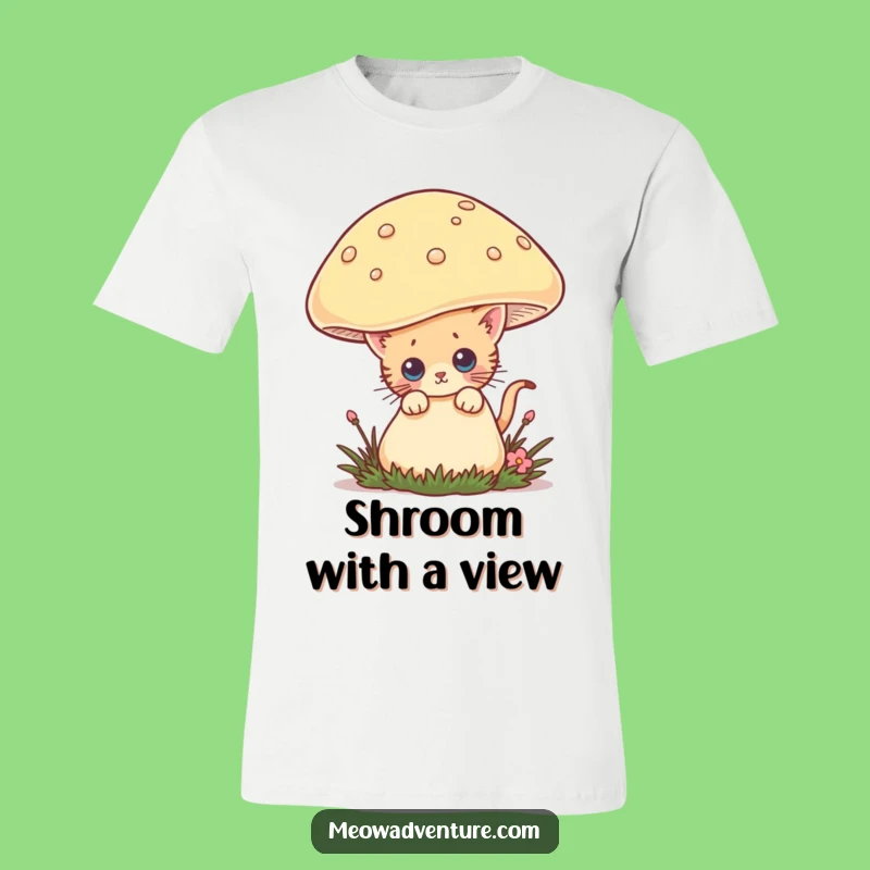 Funny Curious Kitten T-Shirt: Giant Mushroom Peek, Hilarious Cat Tee Gift