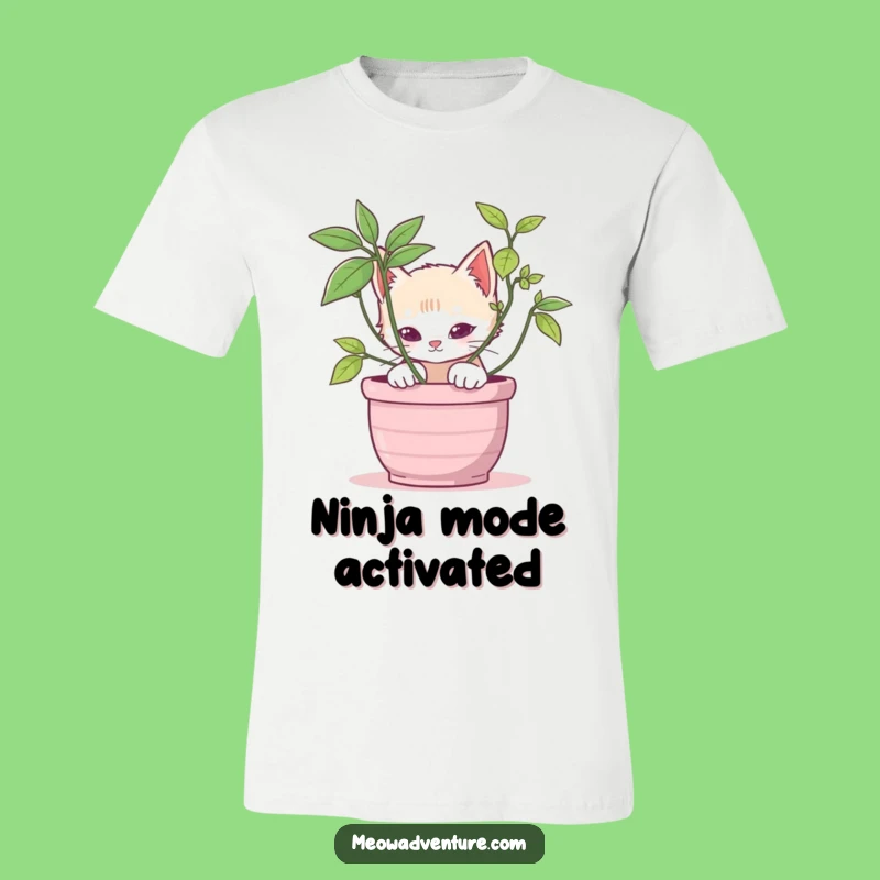 Stealthy Kitten Potted Plant T-Shirt: Funny Apparel for Playful Cat Fans
