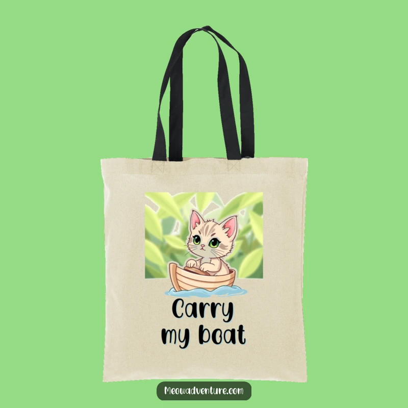 Funny Kitten Boat Tote Bag - Carry Your Adventures with a Determined Feline