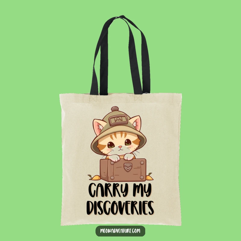 Funny Explorer Kitten Tote Bag: Brave Peek into Chest - Carry Your Treasures!