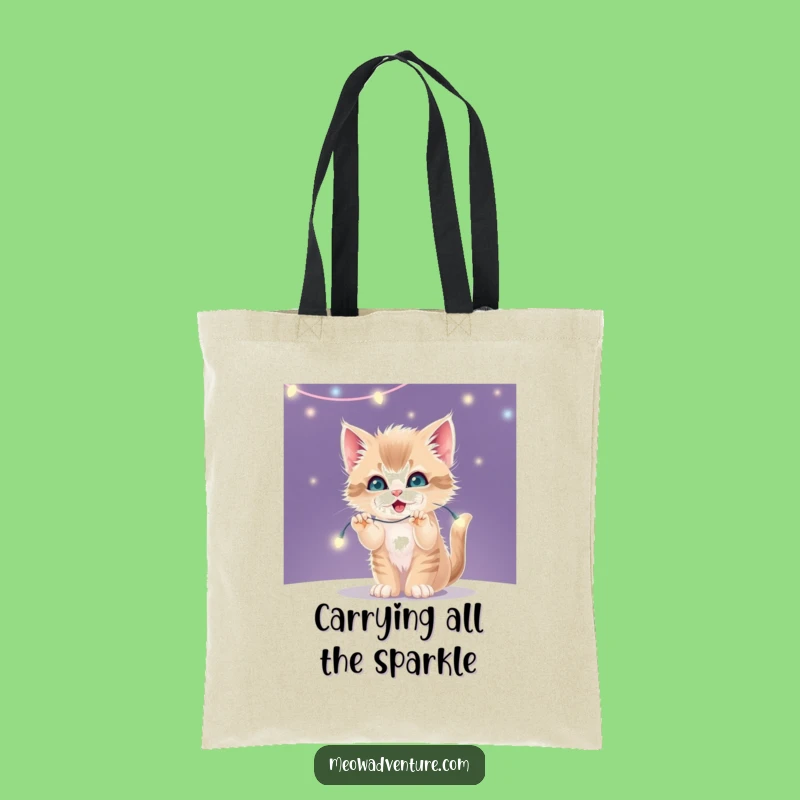Funny Kitten Fairy Lights Tote Bag - Sparkly Mischief Carryall