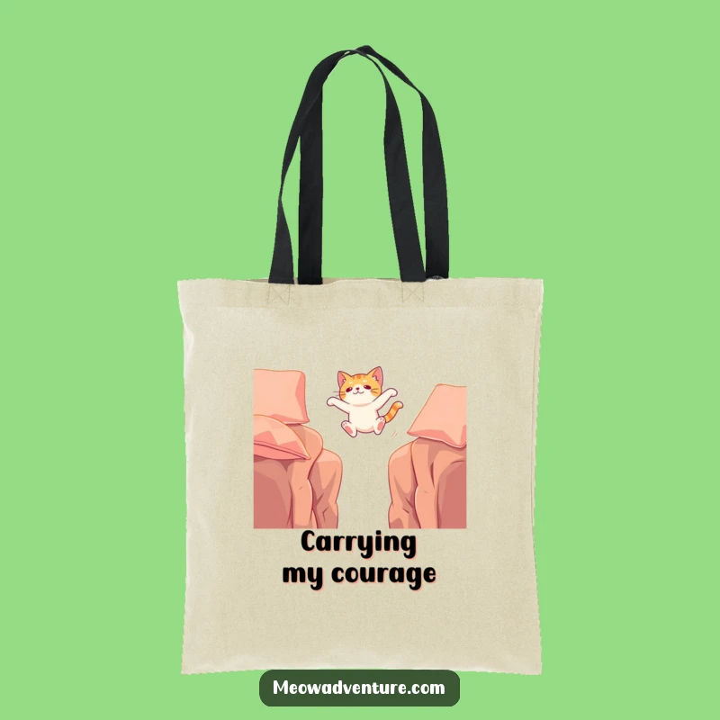 Funny Adventurous Cat Cushion Leap Tote Bag: Carry Your Daring Spirit